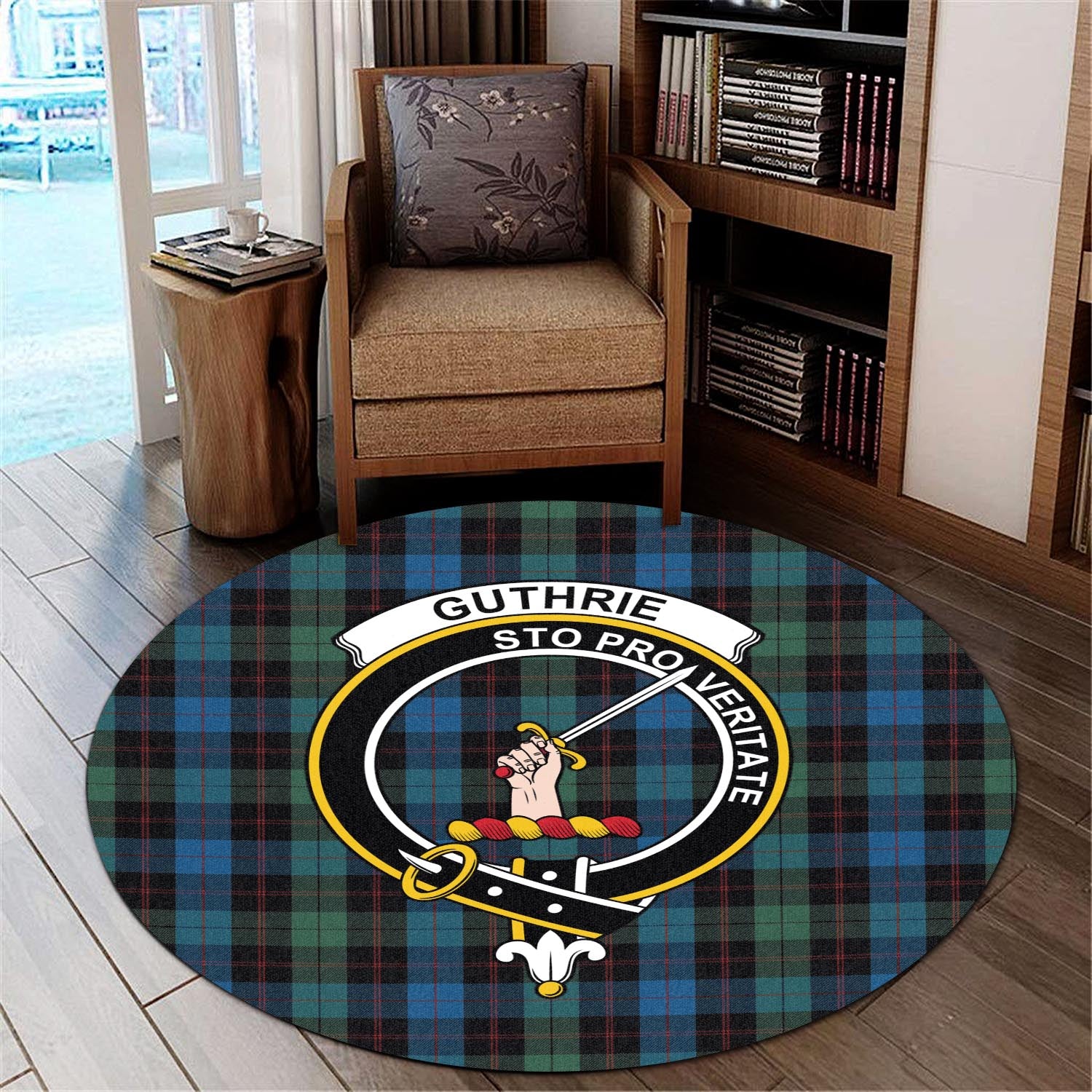 guthrie-tartan-round-rug-with-family-crest