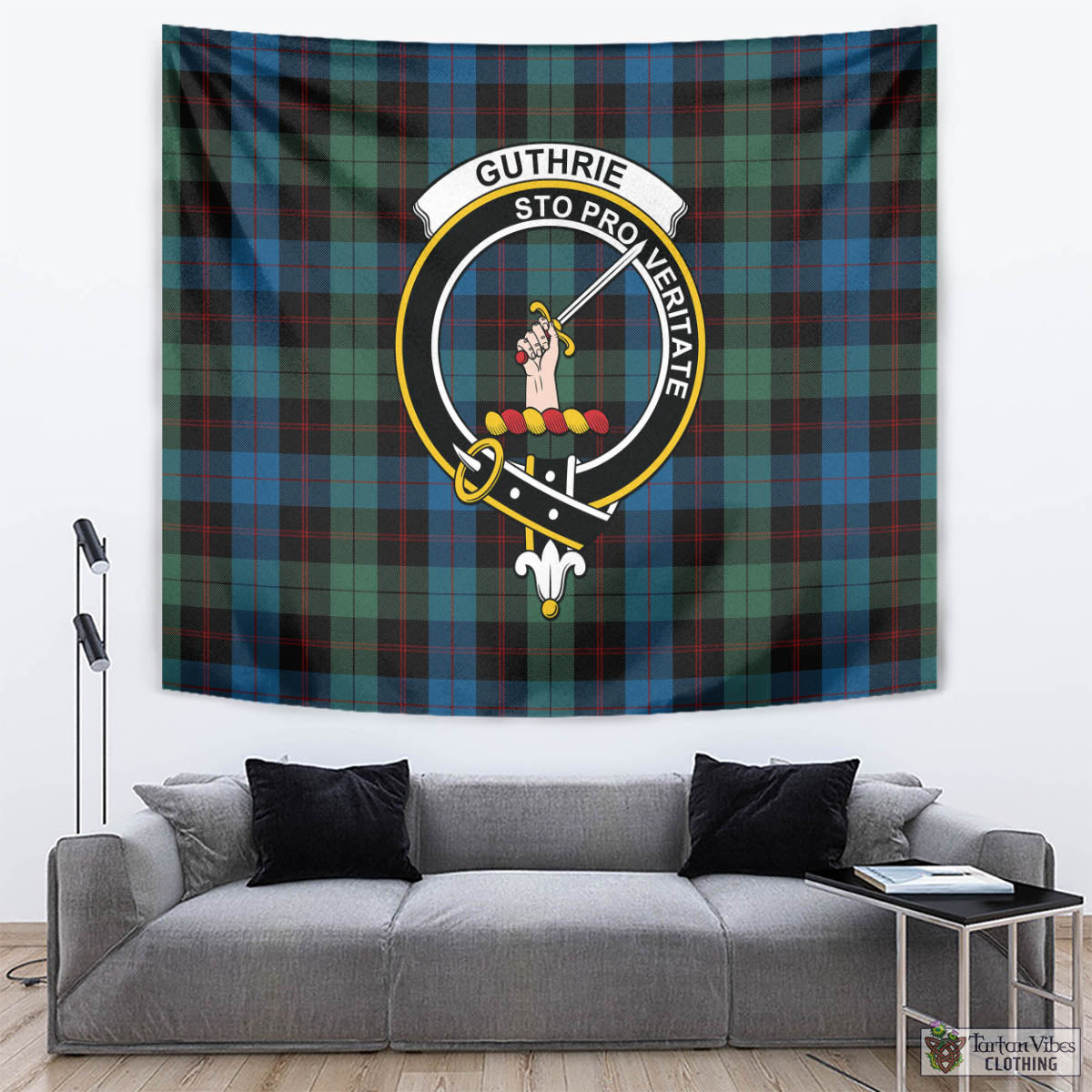 Tartan Vibes Clothing Guthrie Tartan Tapestry Wall Hanging and Home Decor for Room with Family Crest