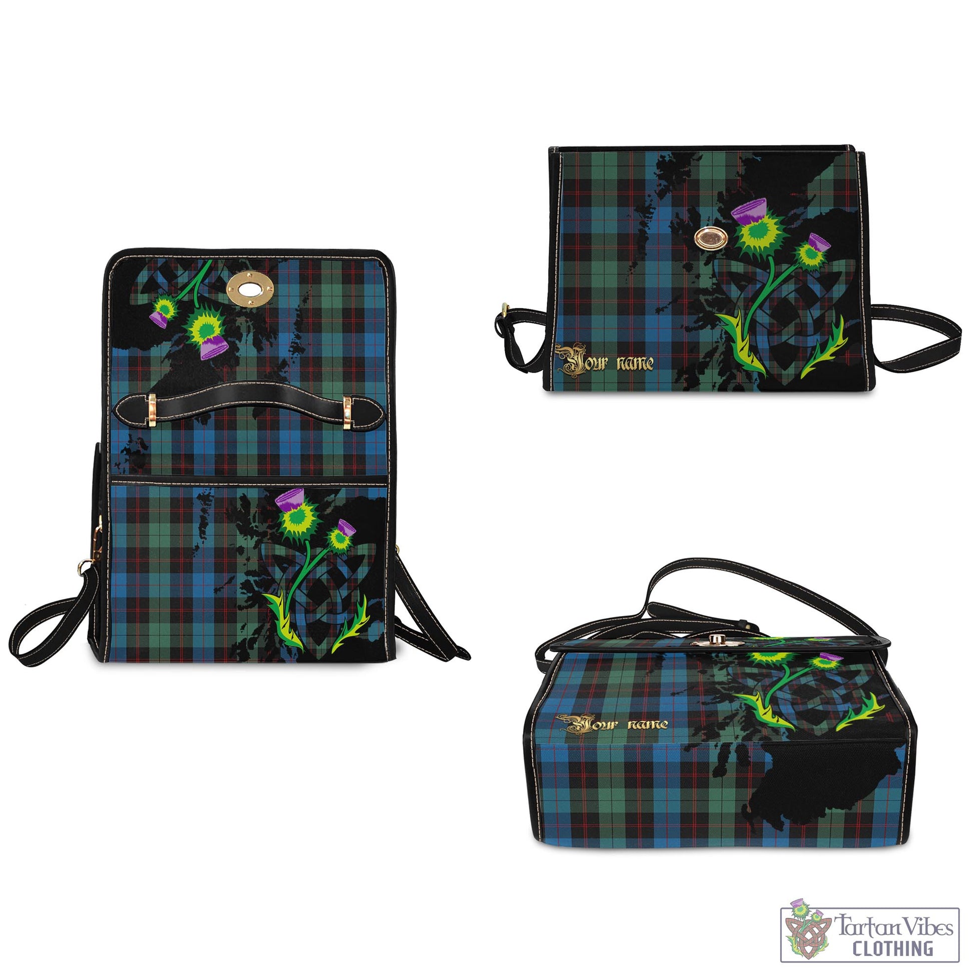 Tartan Vibes Clothing Guthrie Tartan Waterproof Canvas Bag with Scotland Map and Thistle Celtic Accents