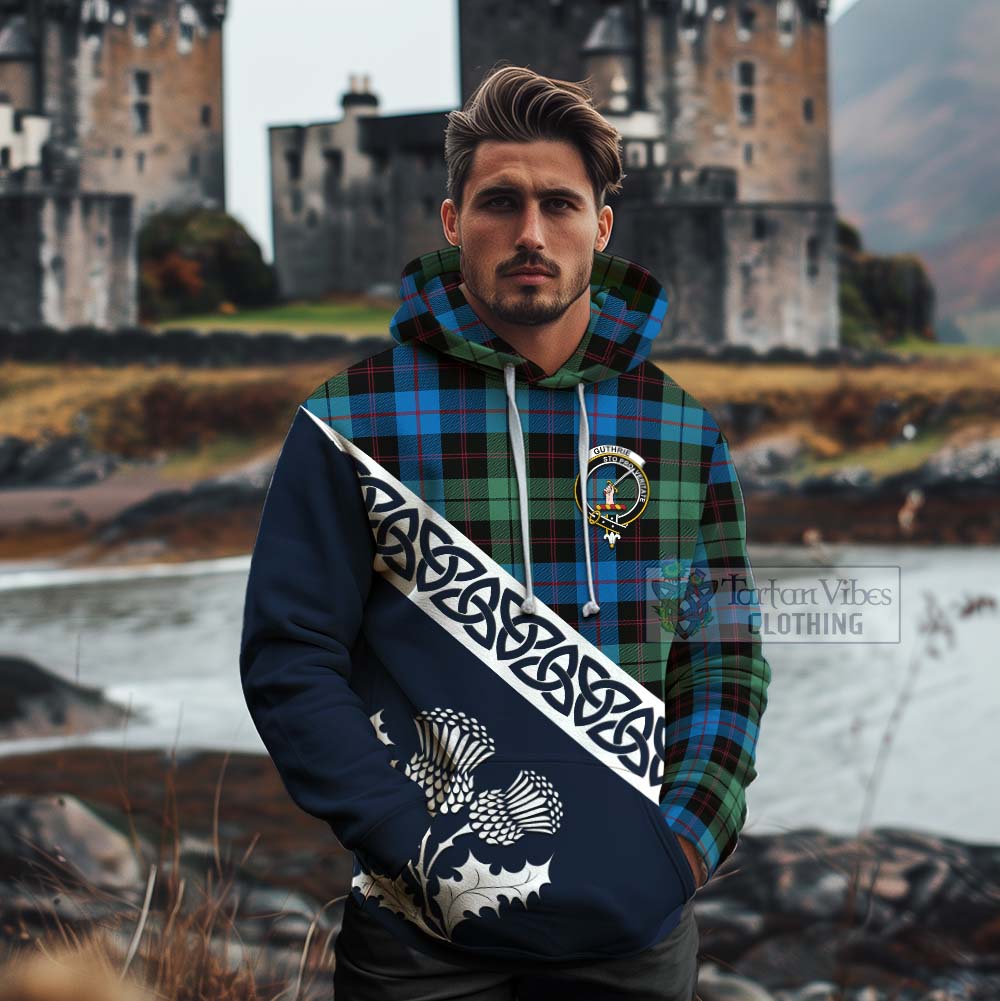 Tartan Vibes Clothing Guthrie Tartan Cotton Hoodie Featuring Thistle and Scotland Map