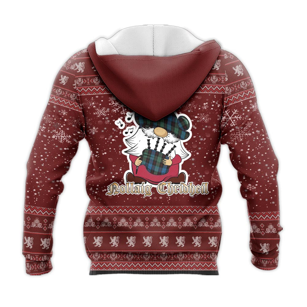 Guthrie Clan Christmas Knitted Hoodie with Funny Gnome Playing Bagpipes - Tartanvibesclothing