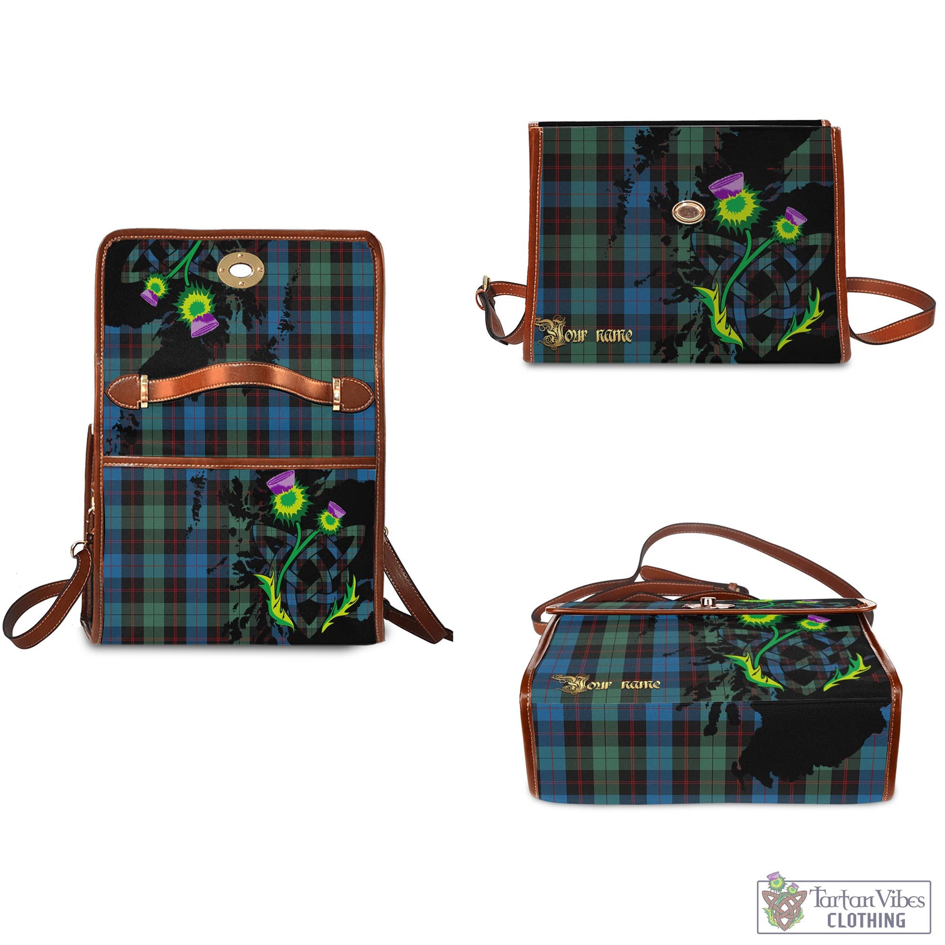 Tartan Vibes Clothing Guthrie Tartan Waterproof Canvas Bag with Scotland Map and Thistle Celtic Accents