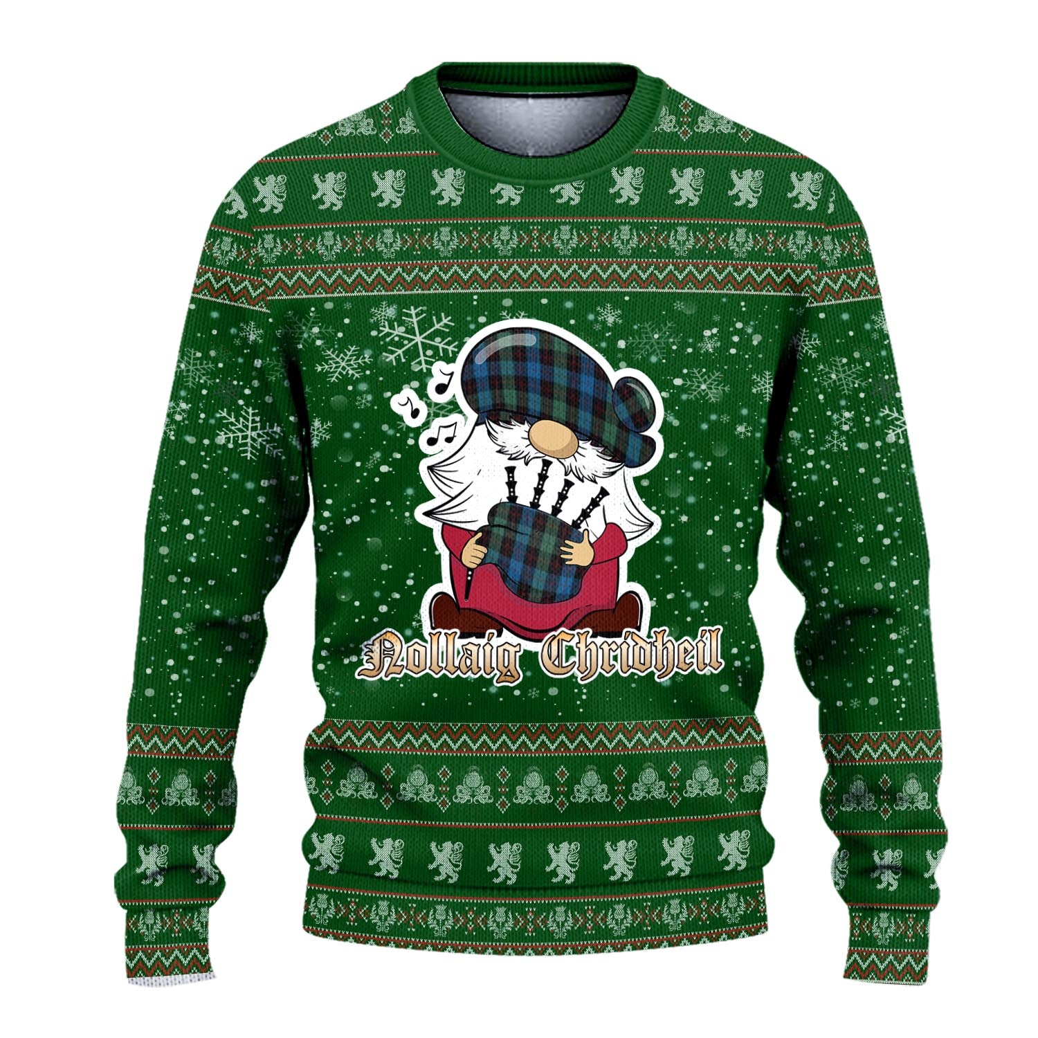 Guthrie Clan Christmas Family Knitted Sweater with Funny Gnome Playing Bagpipes - Tartanvibesclothing