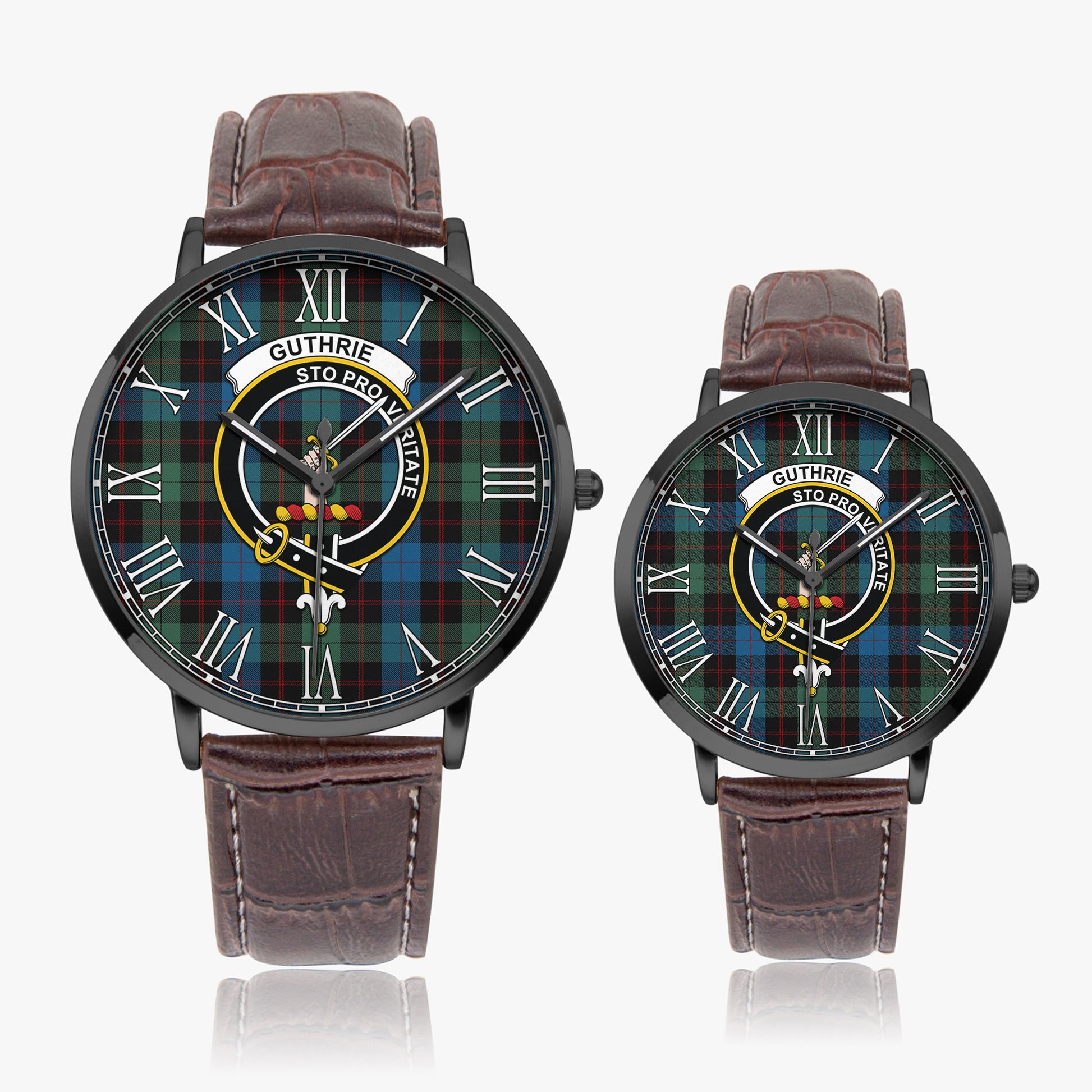 Guthrie Tartan Family Crest Leather Strap Quartz Watch - Tartanvibesclothing