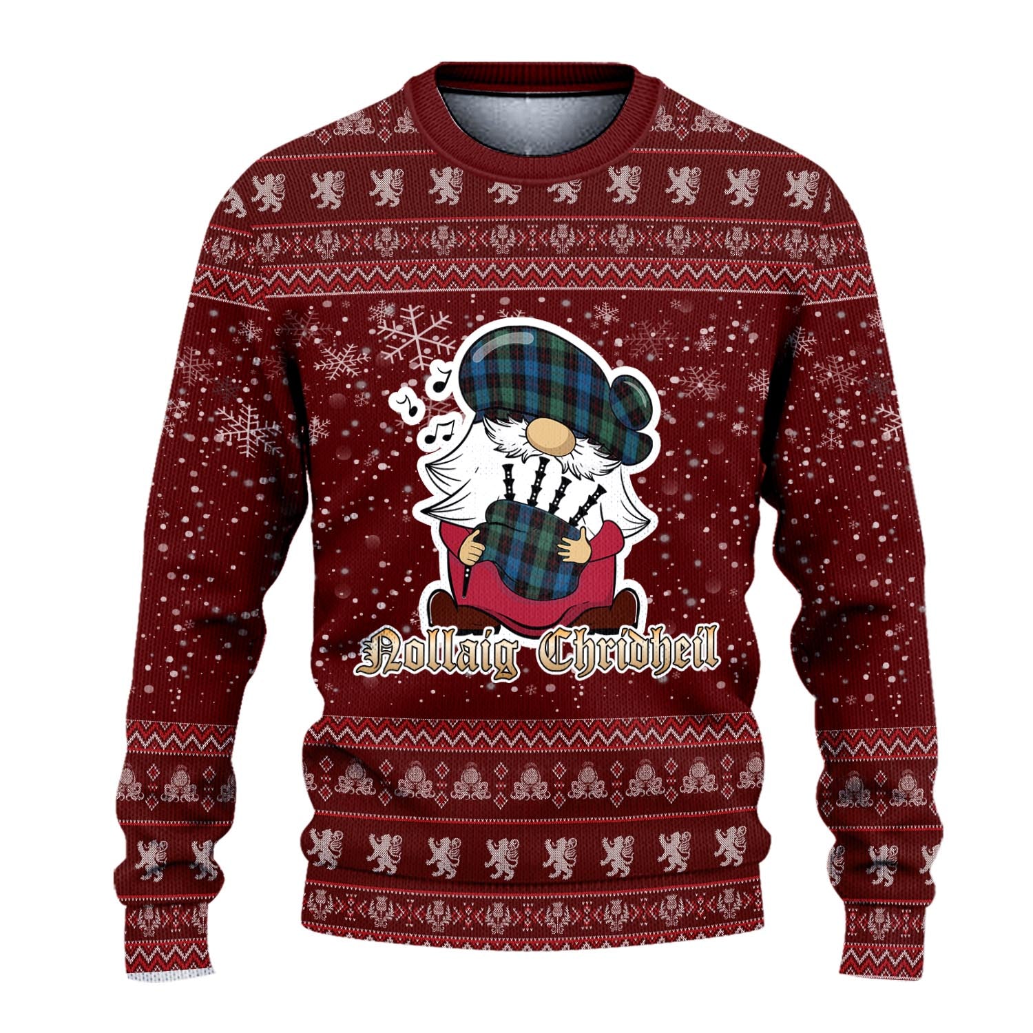 Guthrie Clan Christmas Family Knitted Sweater with Funny Gnome Playing Bagpipes - Tartanvibesclothing