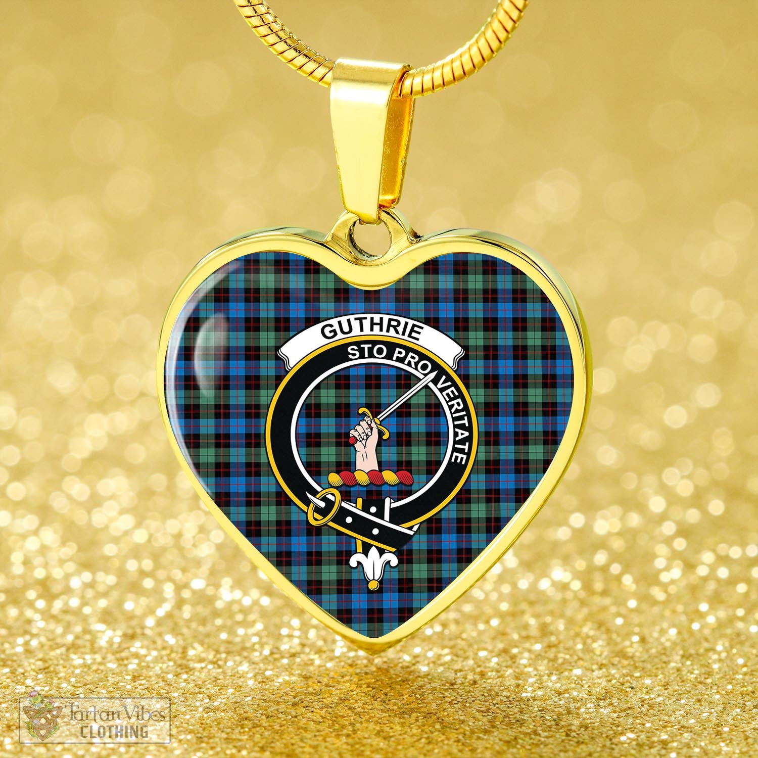 Tartan Vibes Clothing Guthrie Ancient Tartan Heart Necklace with Family Crest