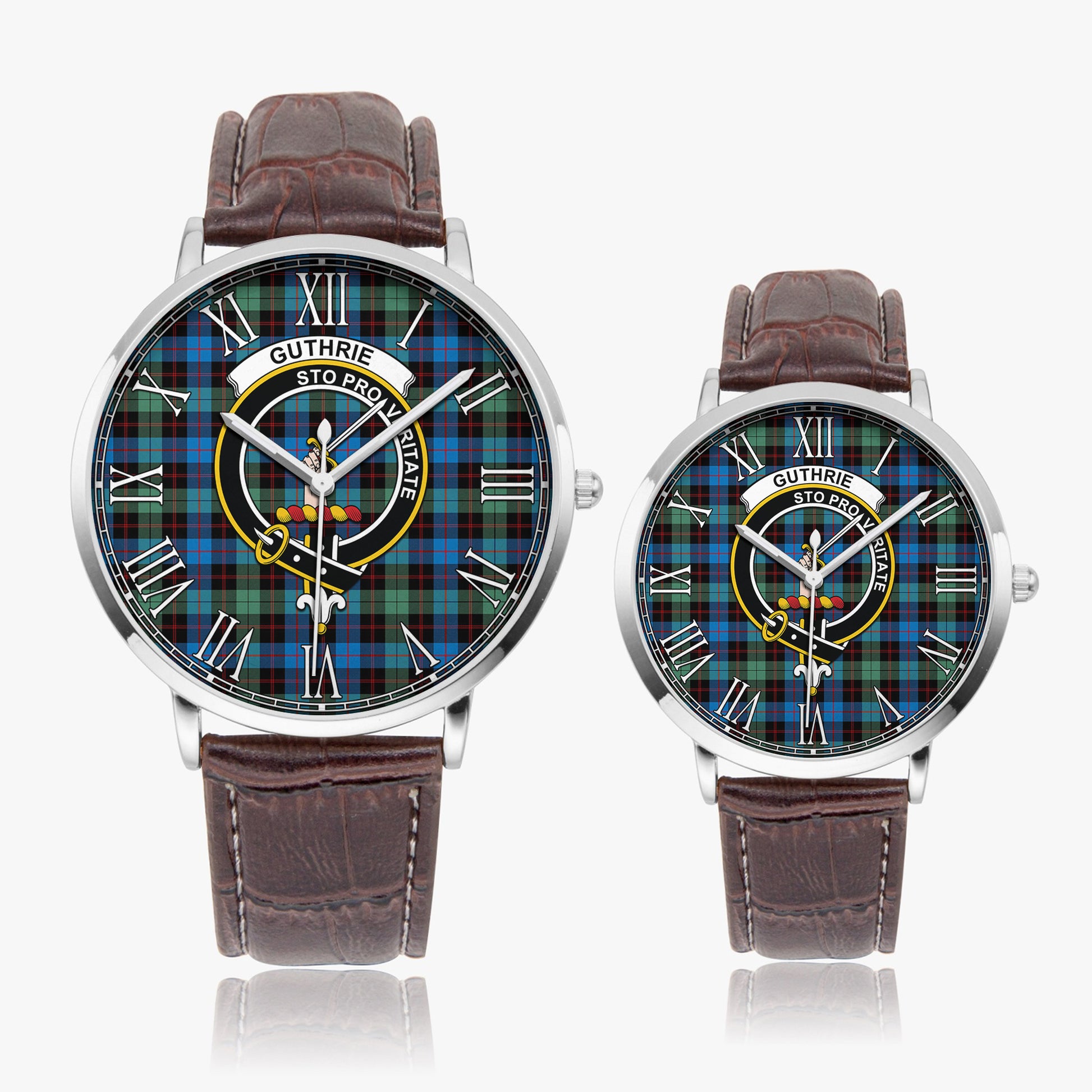 Guthrie Ancient Tartan Family Crest Leather Strap Quartz Watch - Tartanvibesclothing