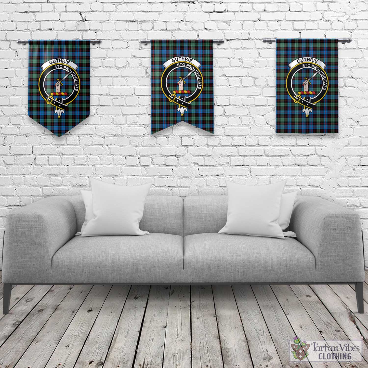 Tartan Vibes Clothing Guthrie Ancient Tartan Gonfalon, Tartan Banner with Family Crest