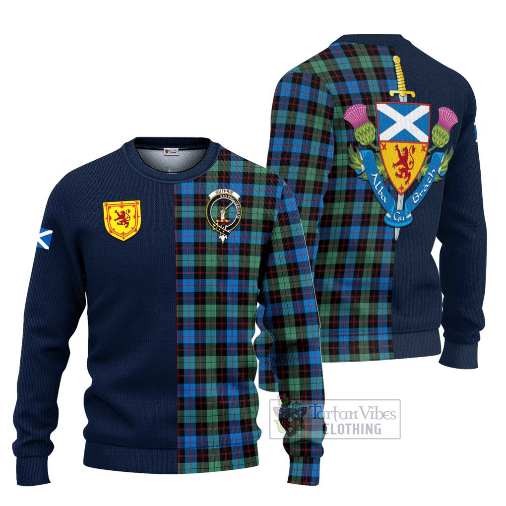 Tartan Vibes Clothing Guthrie Ancient Tartan Knitted Sweater with Scottish Lion Royal Arm Half Style