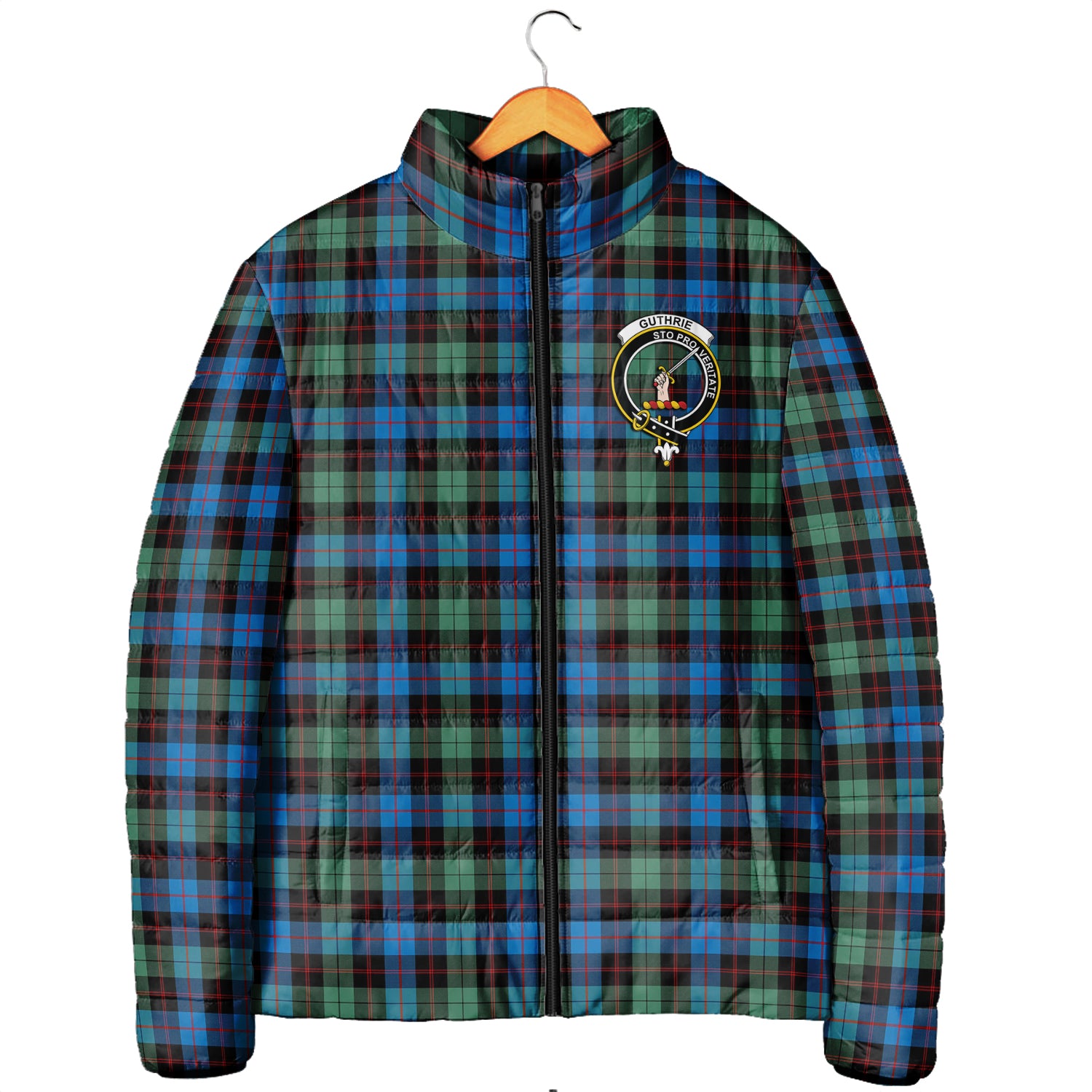 Guthrie Ancient Tartan Padded Jacket with Family Crest Men's Padded Jacket - Tartan Vibes Clothing