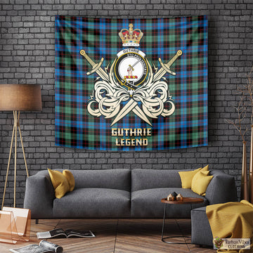 Guthrie Ancient Tartan Tapestry with Clan Crest and the Golden Sword of Courageous Legacy