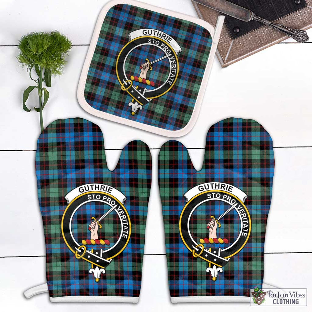 Guthrie Ancient Tartan Combo Oven Mitt & Pot-Holder with Family Crest Combo 1 Oven Mitt & 1 Pot-Holder White - Tartan Vibes Clothing