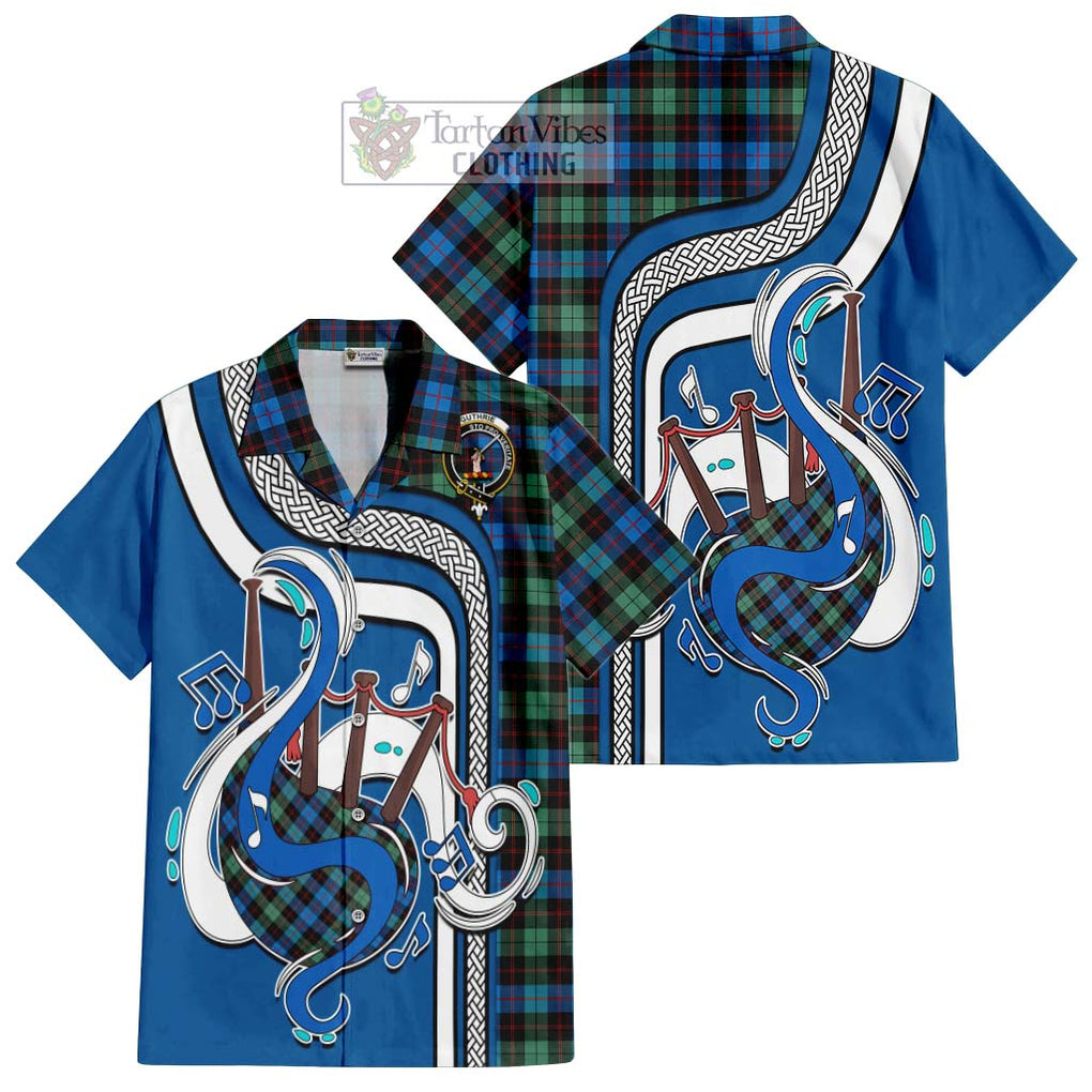 Guthrie Ancient Tartan Short Sleeve Button Shirt with Epic Bagpipe Style Kid - Tartanvibesclothing Shop