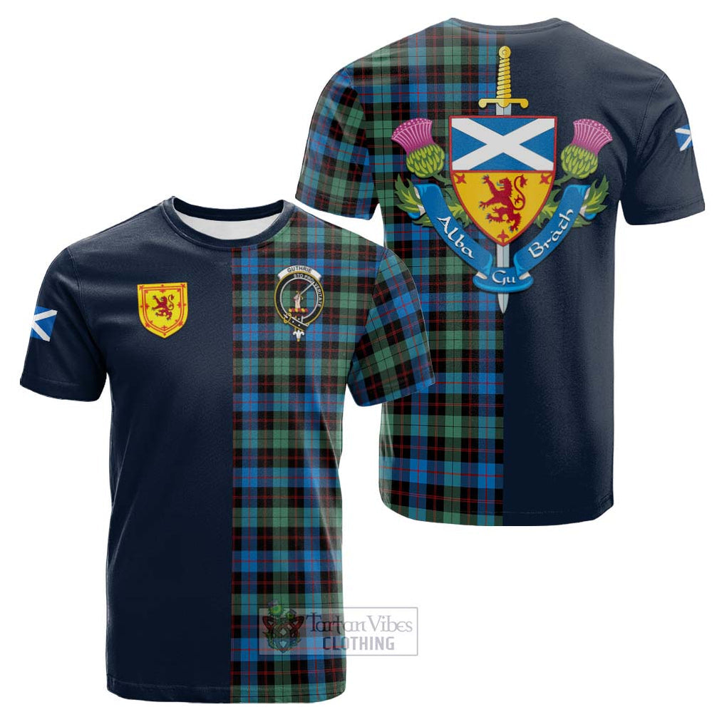 Tartan Vibes Clothing Guthrie Ancient Tartan Cotton T-shirt with Scottish Lion Royal Arm Half Style