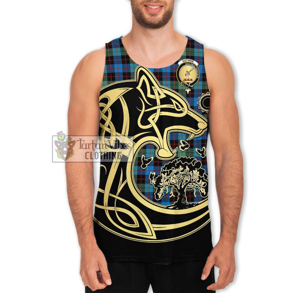 Guthrie Ancient Tartan Men's Tank Top with Family Crest Celtic Wolf Style Men - Tartan Vibes Clothing