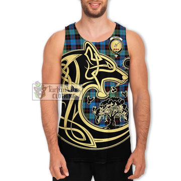 Guthrie Ancient Tartan Men's Tank Top with Family Crest Celtic Wolf Style