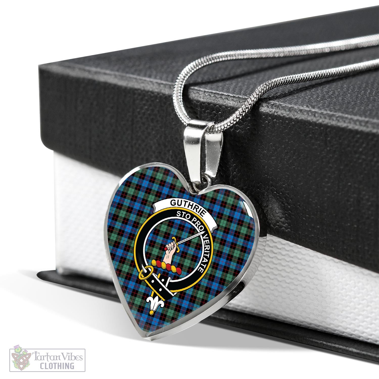 Tartan Vibes Clothing Guthrie Ancient Tartan Heart Necklace with Family Crest