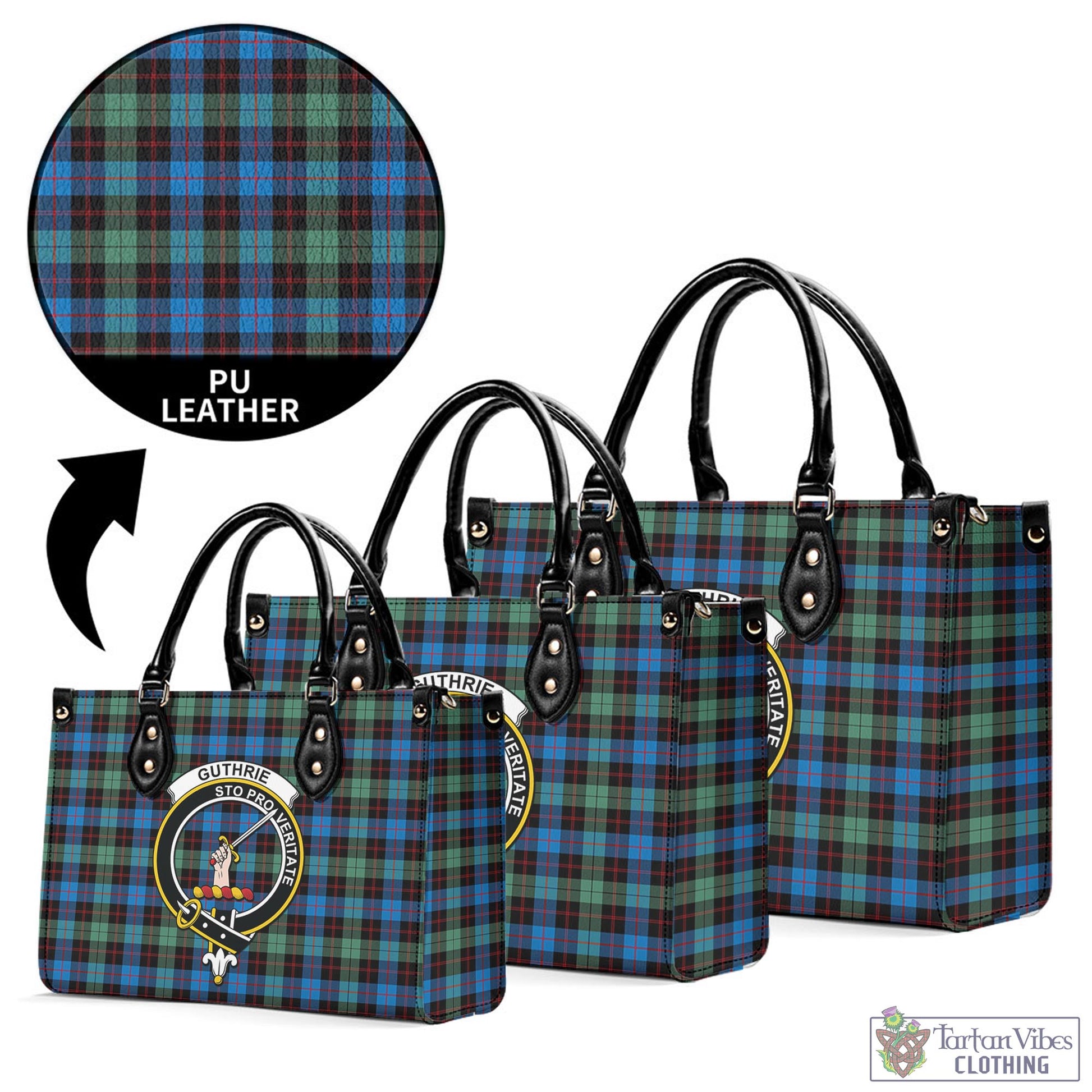 Tartan Vibes Clothing Guthrie Ancient Tartan Luxury Leather Handbags with Family Crest