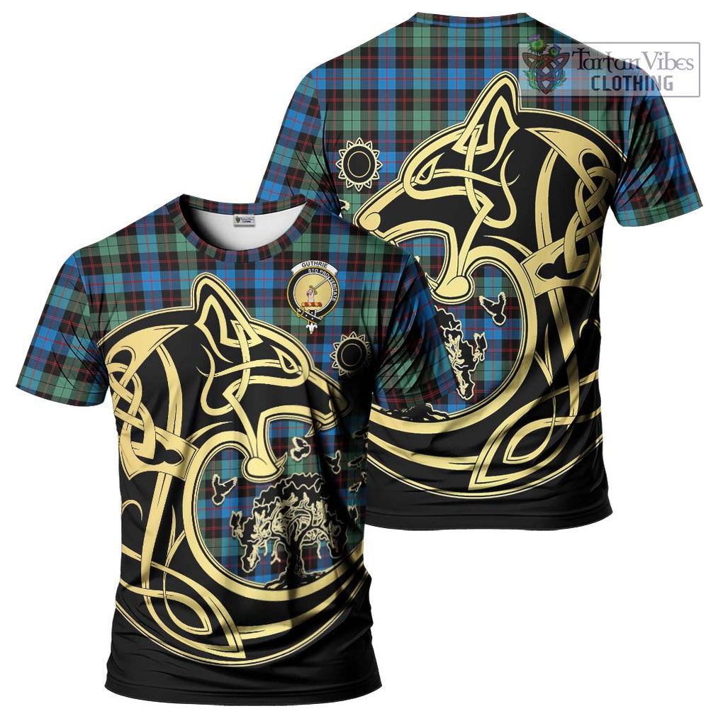 Guthrie Ancient Tartan T-Shirt with Family Crest Celtic Wolf Style Kid's Shirt - Tartan Vibes Clothing