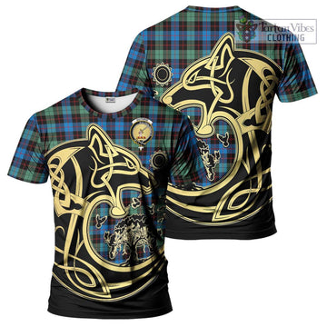 Guthrie Ancient Tartan T-Shirt with Family Crest Celtic Wolf Style