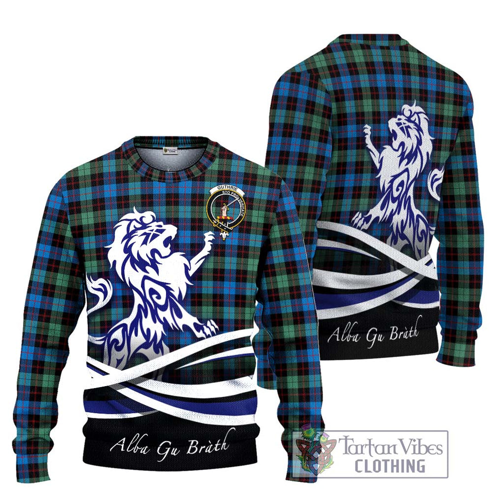 Guthrie Ancient Tartan Knitted Sweater with Alba Gu Brath Regal Lion Emblem Unisex - Tartanvibesclothing Shop