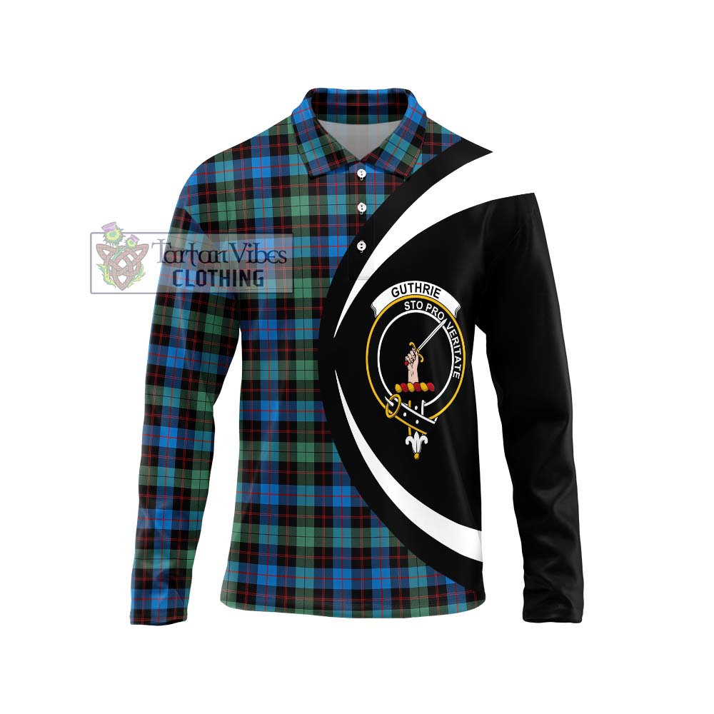 Guthrie Ancient Tartan Long Sleeve Polo Shirt with Family Crest Circle Style Unisex - Tartan Vibes Clothing