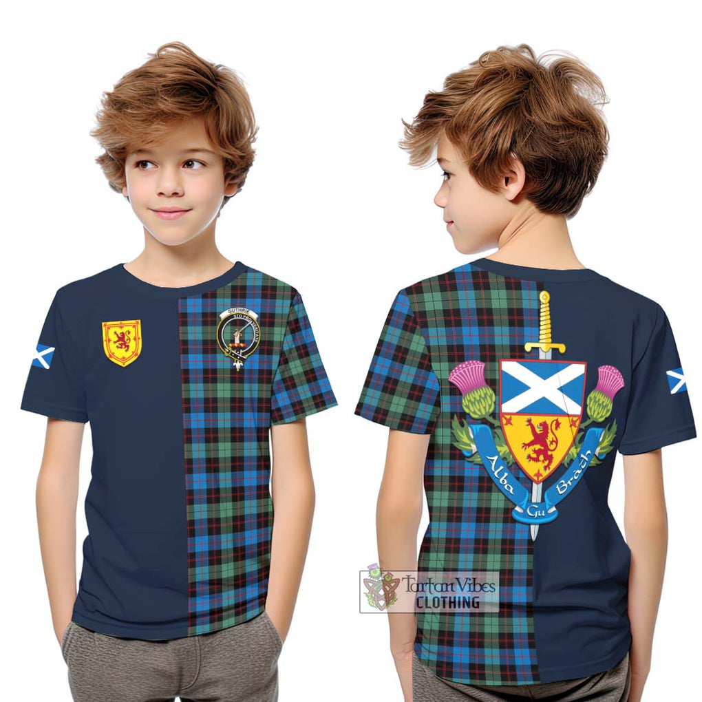 Tartan Vibes Clothing Guthrie Ancient Tartan Kid T-Shirt with Scottish Lion Royal Arm Half Style