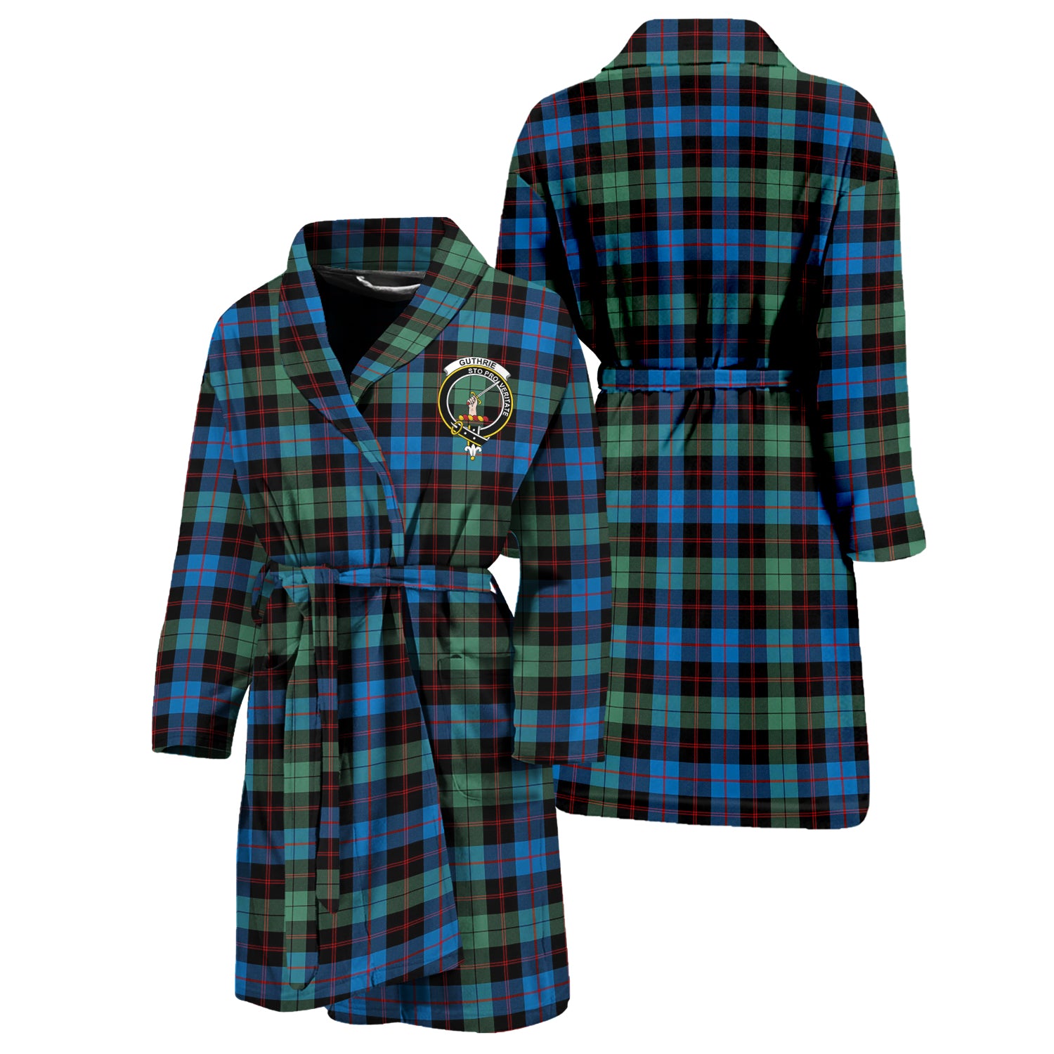 Guthrie Ancient Tartan Bathrobe with Family Crest Unisex S - Tartan Vibes Clothing