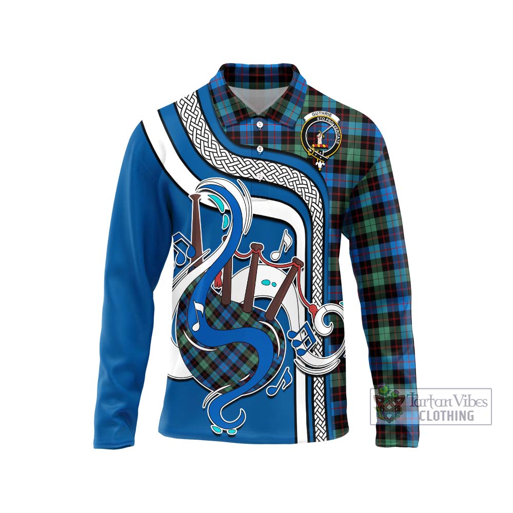 Tartan Vibes Clothing Guthrie Ancient Tartan Long Sleeve Polo Shirt with Epic Bagpipe Style