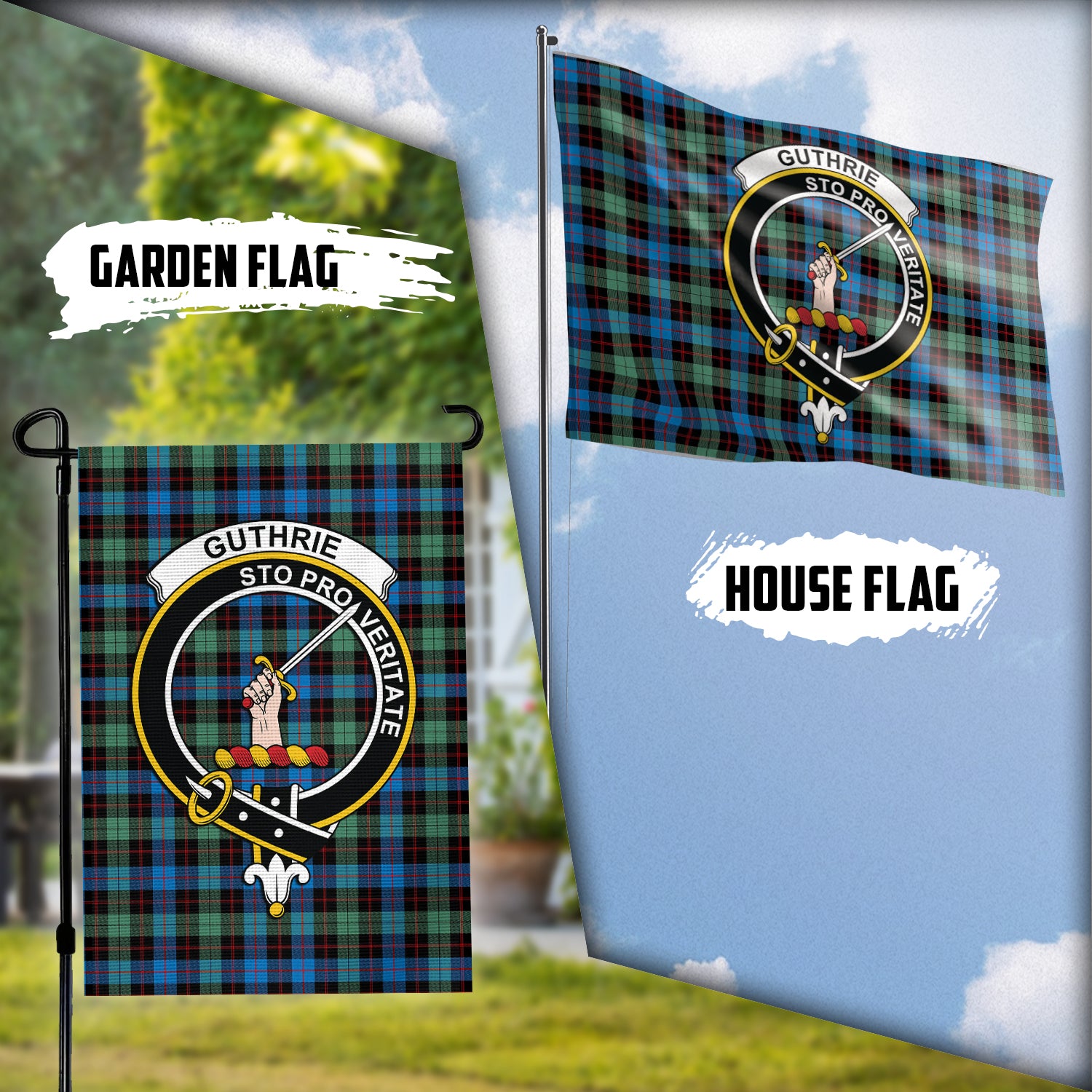 Guthrie Ancient Tartan Flag with Family Crest Garden Flag (Vertical) - Tartan Vibes Clothing