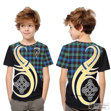 Guthrie Ancient Tartan Kid T-Shirt with Family Crest and Celtic Symbol Style