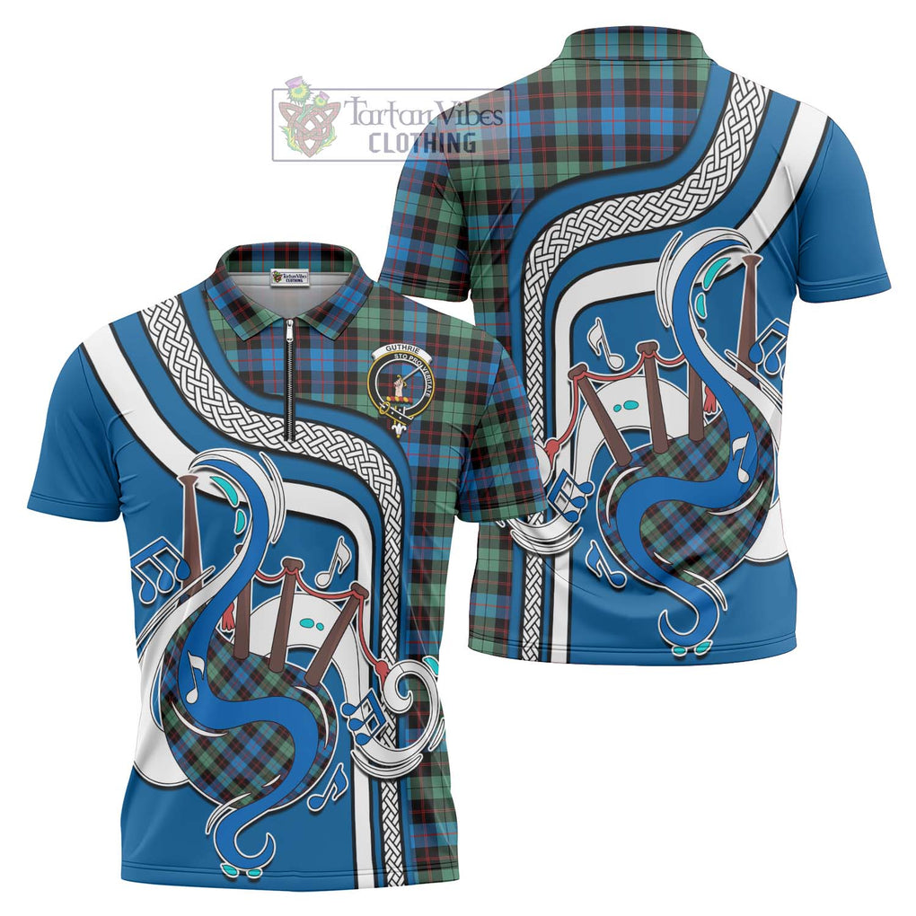 Guthrie Ancient Tartan Zipper Polo Shirt with Epic Bagpipe Style Unisex - Tartanvibesclothing Shop