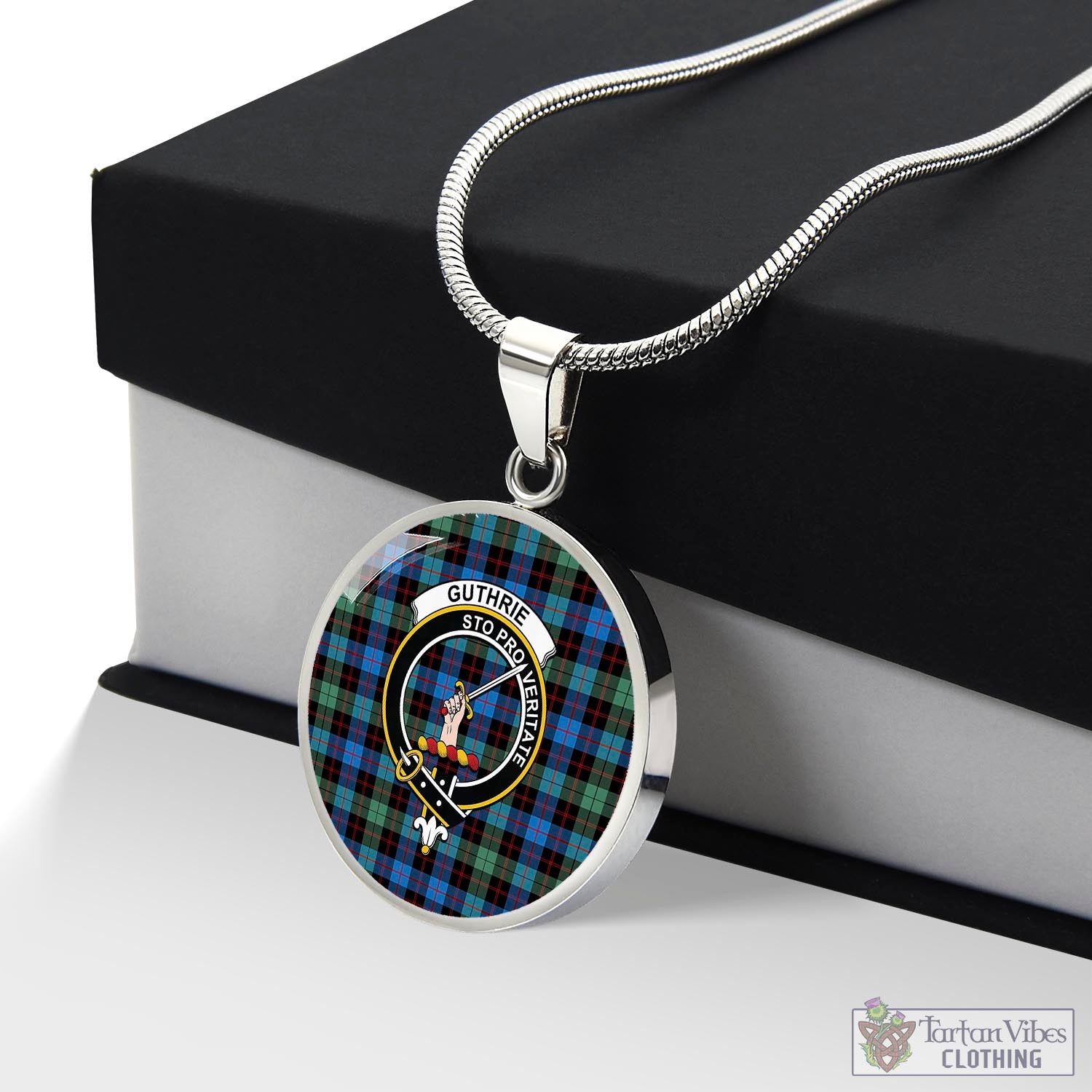 Tartan Vibes Clothing Guthrie Ancient Tartan Circle Necklace with Family Crest