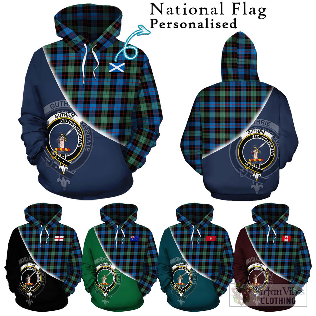 Guthrie Ancient Tartan Hoodie with Personalised National Flag and Family Crest Half Style Zip Hoodie - Tartanvibesclothing Shop