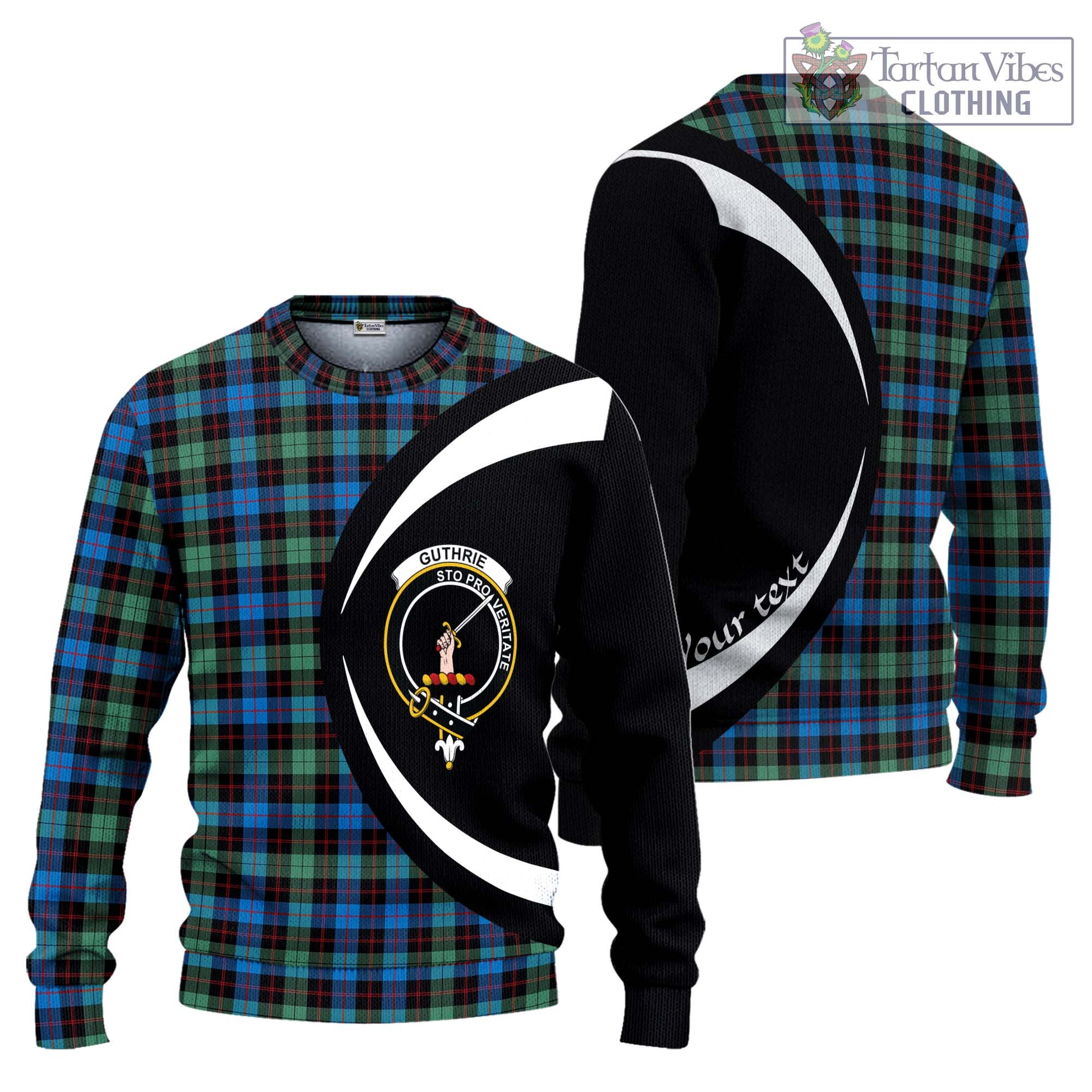 Guthrie Ancient Tartan Ugly Sweater with Family Crest Circle Style Unisex - Tartan Vibes Clothing