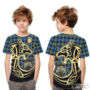 Guthrie Ancient Tartan Kid T-Shirt with Family Crest Celtic Wolf Style