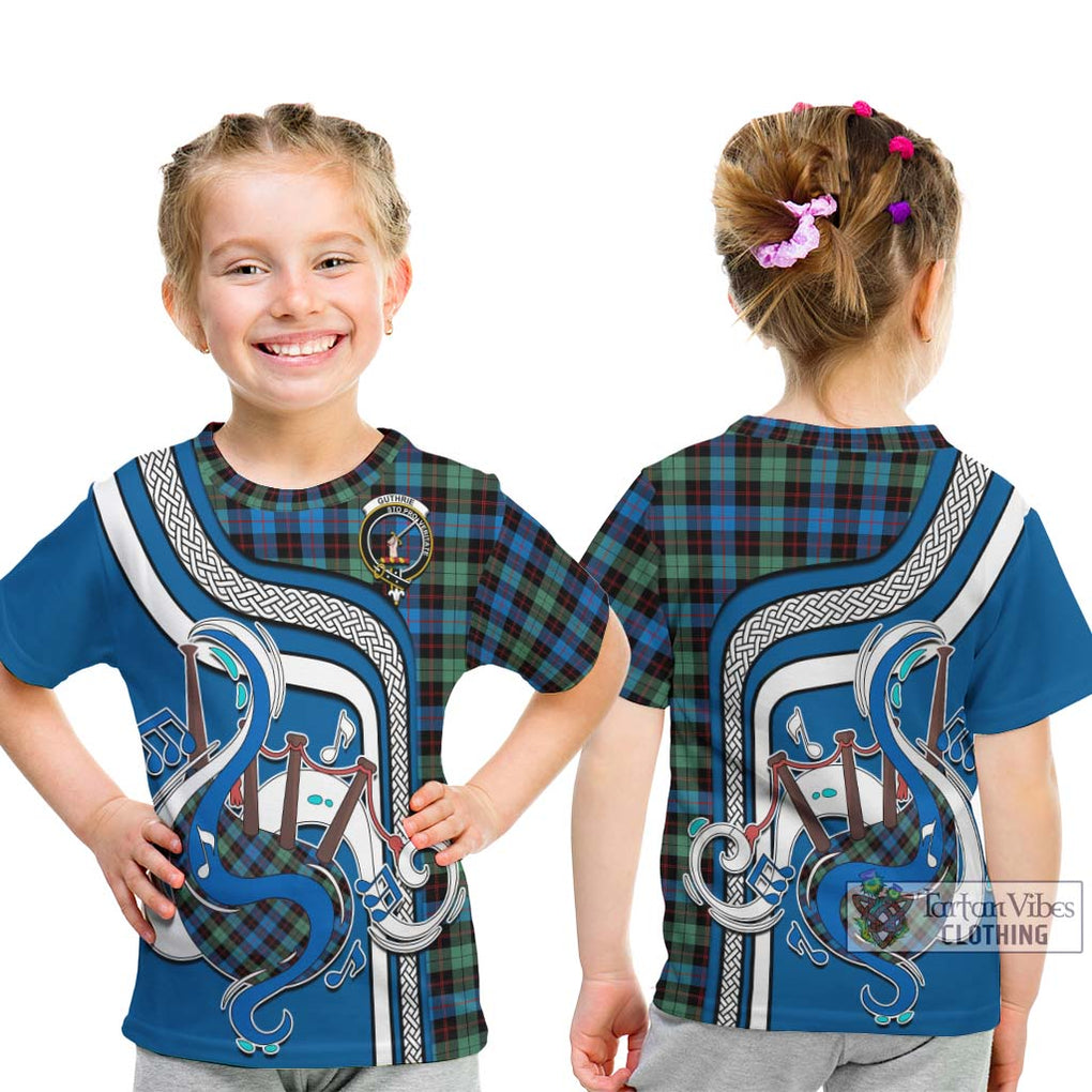 Tartan Vibes Clothing Guthrie Ancient Tartan Kid T-Shirt with Epic Bagpipe Style