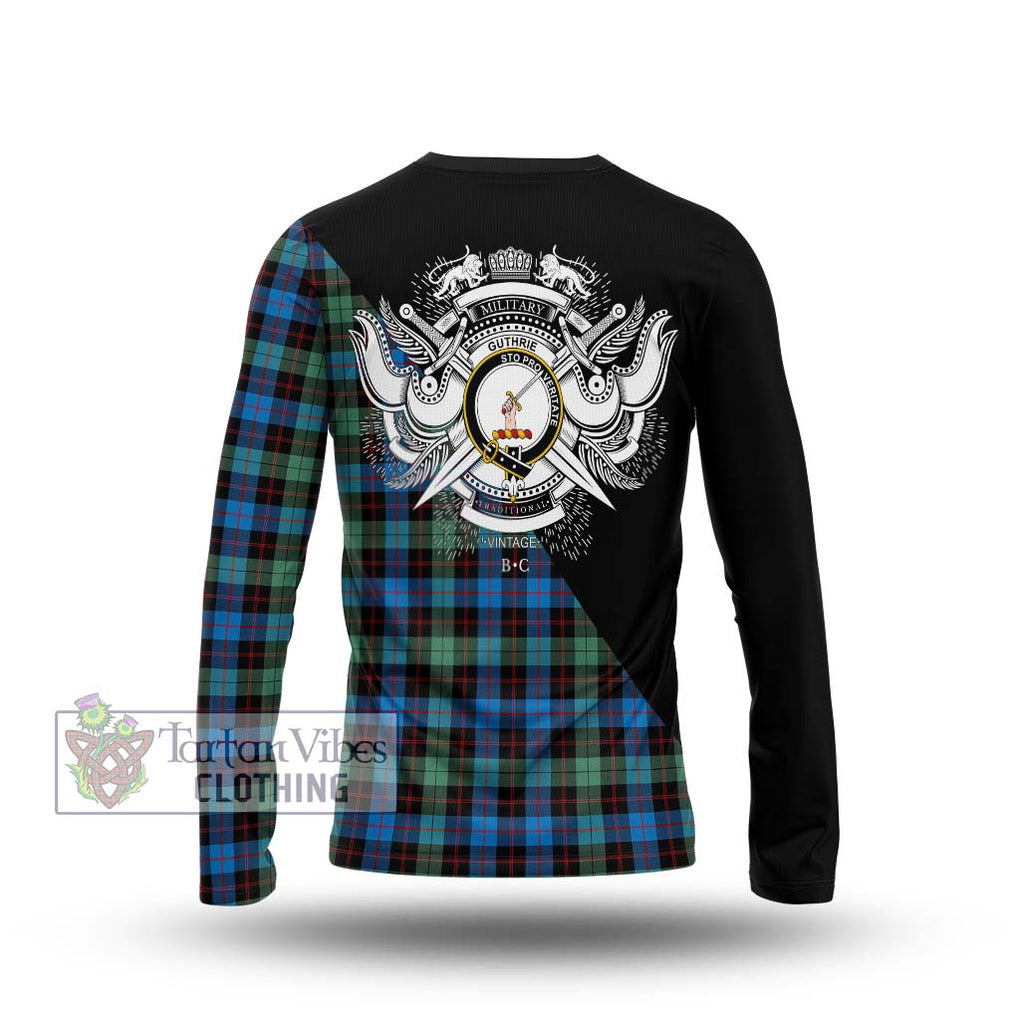 Guthrie Ancient Tartan Long Sleeve T-Shirt with Family Crest and Military Logo Style - Tartanvibesclothing Shop