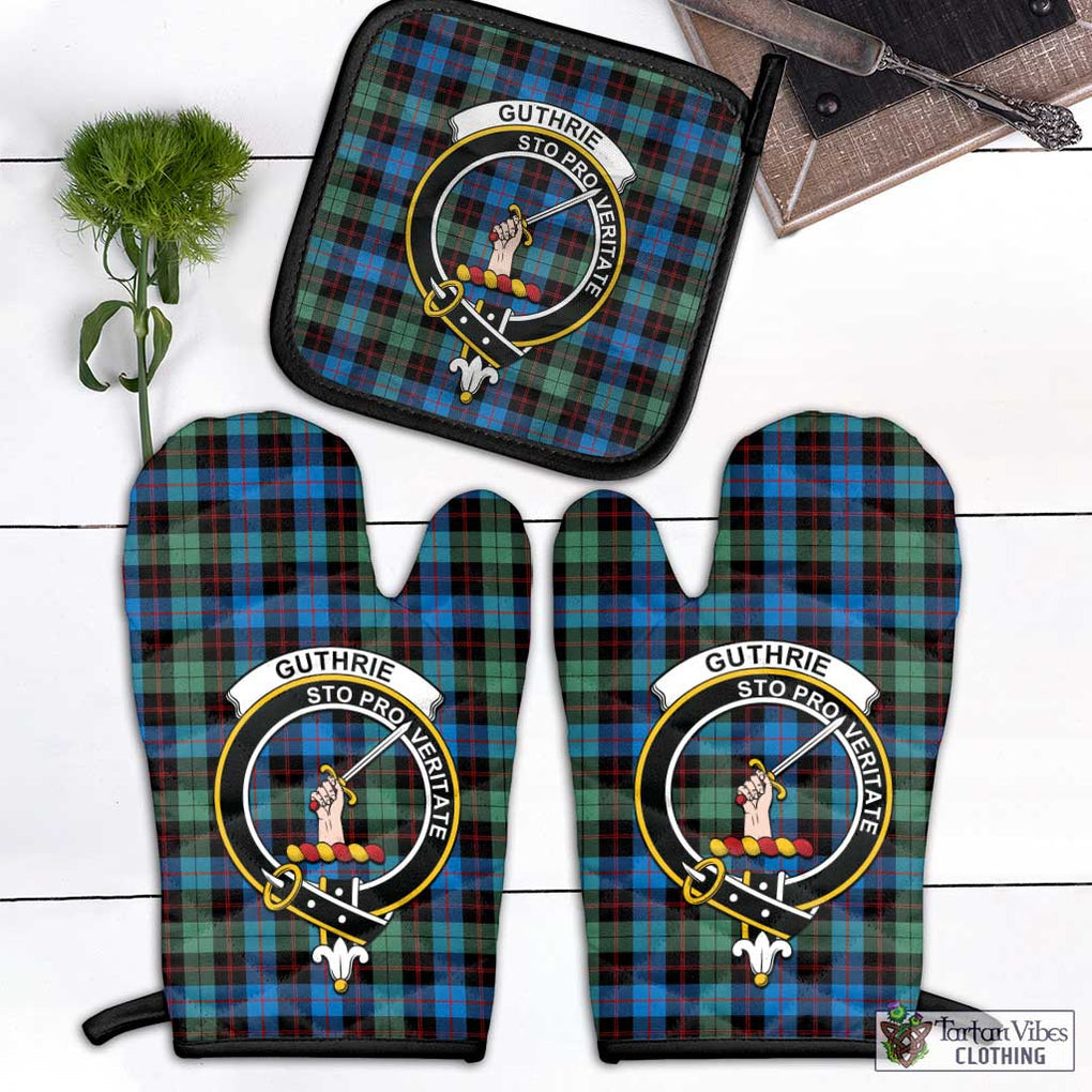 Guthrie Ancient Tartan Combo Oven Mitt & Pot-Holder with Family Crest Combo 1 Oven Mitt & 1 Pot-Holder Black - Tartan Vibes Clothing