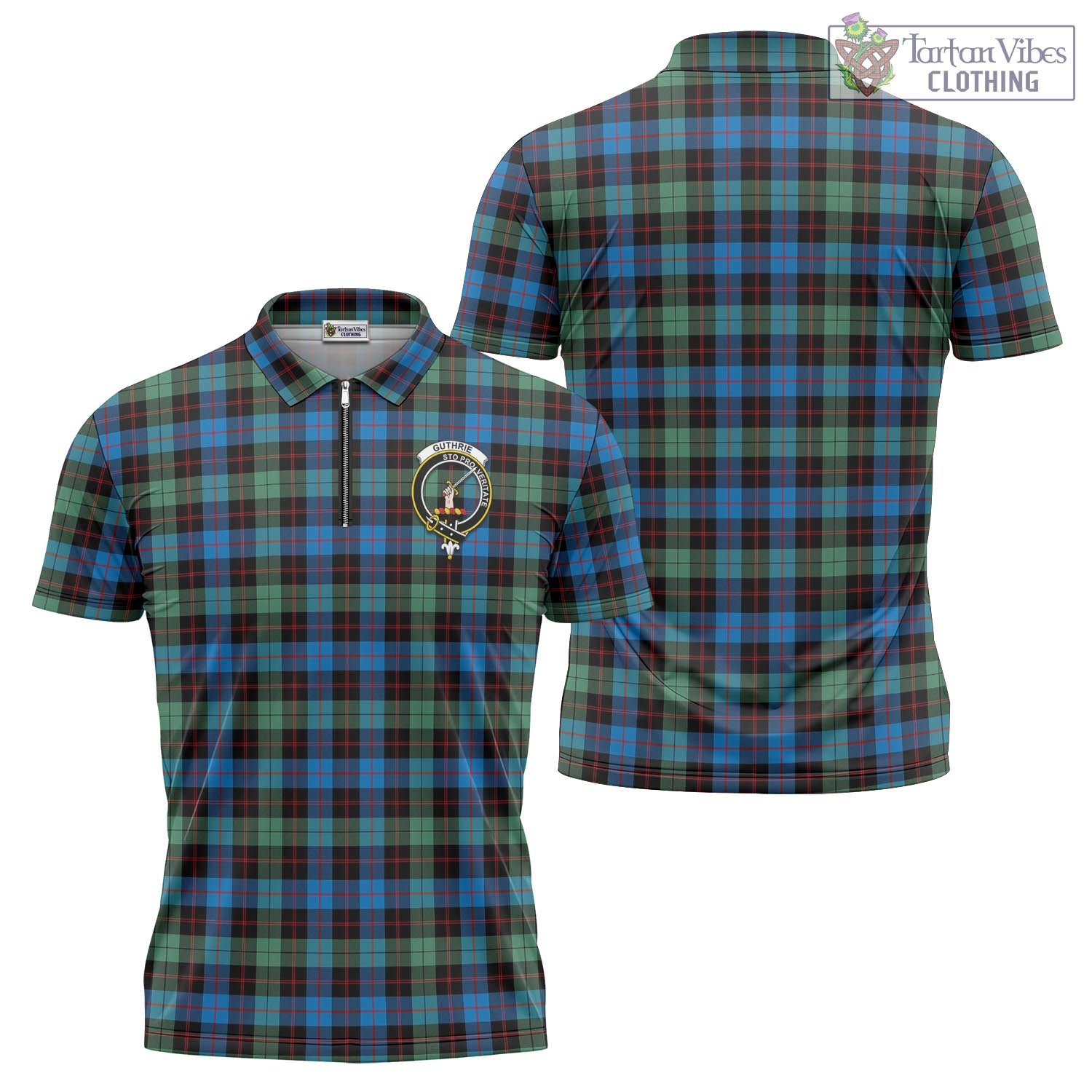 Tartan Vibes Clothing Guthrie Ancient Tartan Zipper Polo Shirt with Family Crest