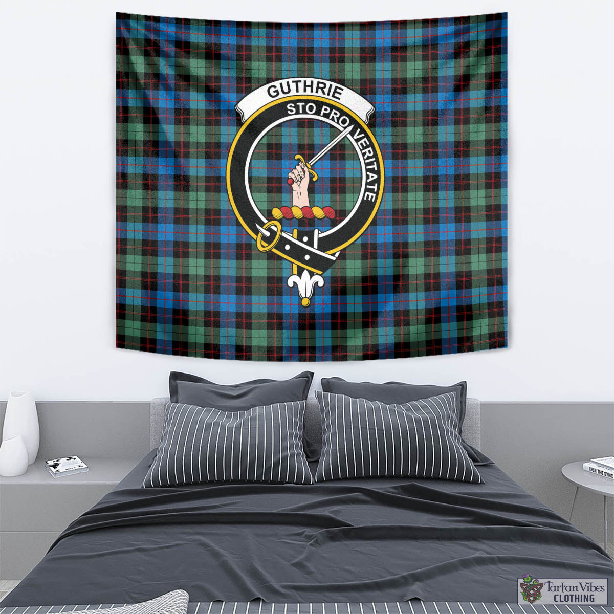 Tartan Vibes Clothing Guthrie Ancient Tartan Tapestry Wall Hanging and Home Decor for Room with Family Crest