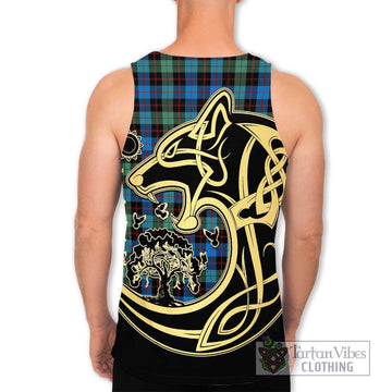 Guthrie Ancient Tartan Men's Tank Top with Family Crest Celtic Wolf Style