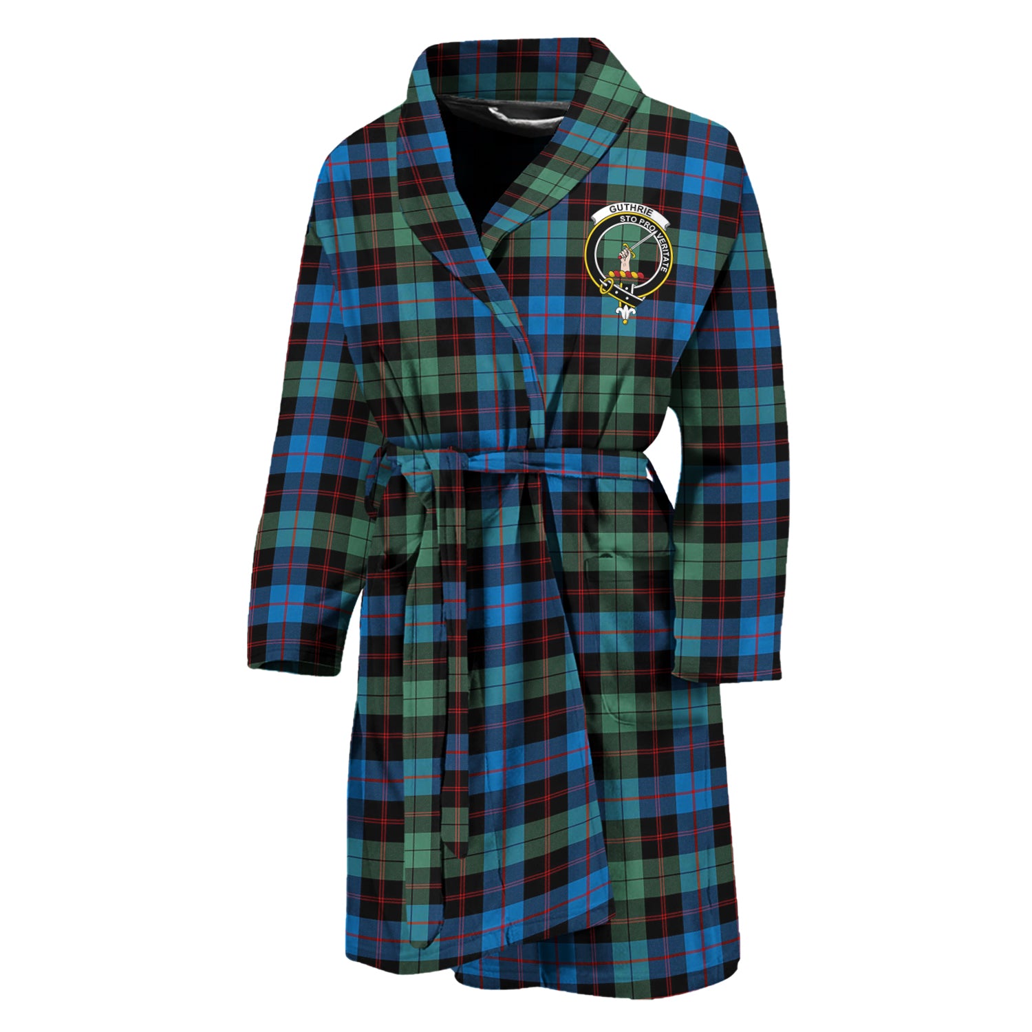 Guthrie Ancient Tartan Bathrobe with Family Crest Unisex M - Tartan Vibes Clothing