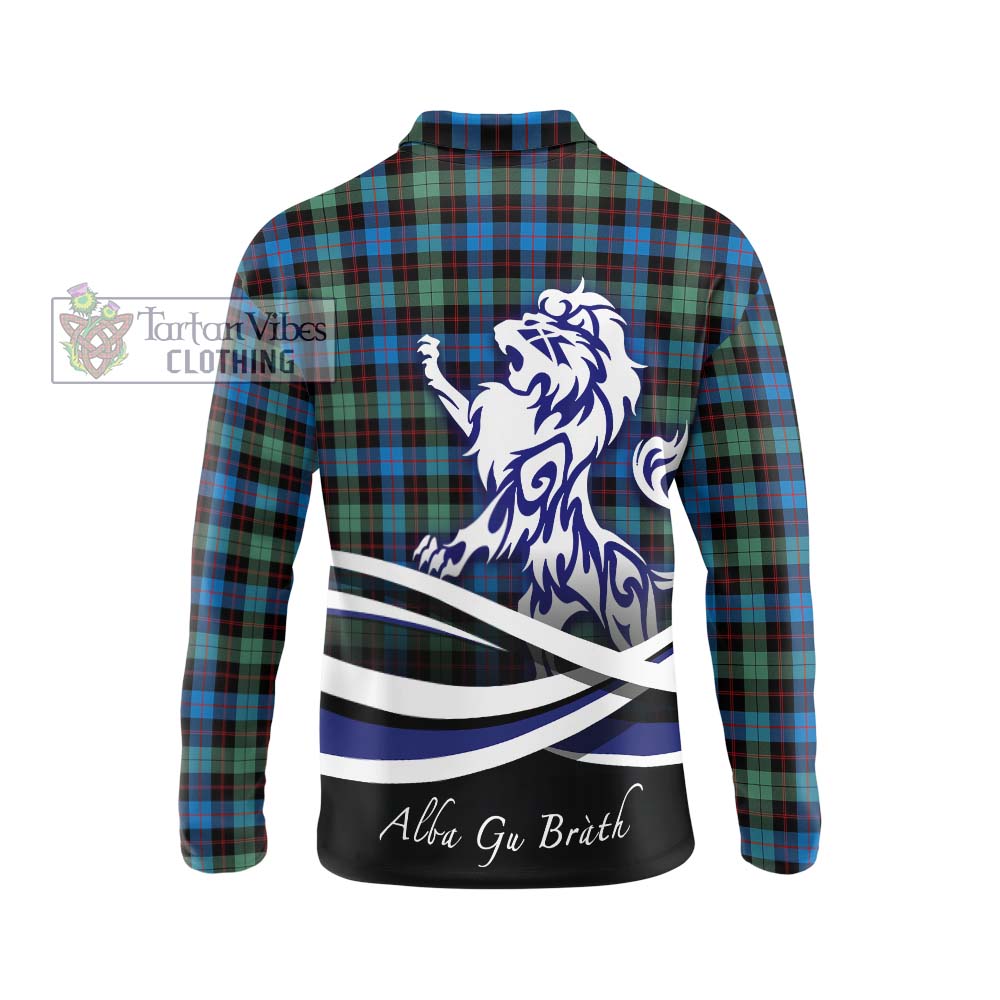 Guthrie Ancient Tartan Long Sleeve Polo Shirt with Alba Gu Brath Regal Lion Emblem - Tartanvibesclothing Shop