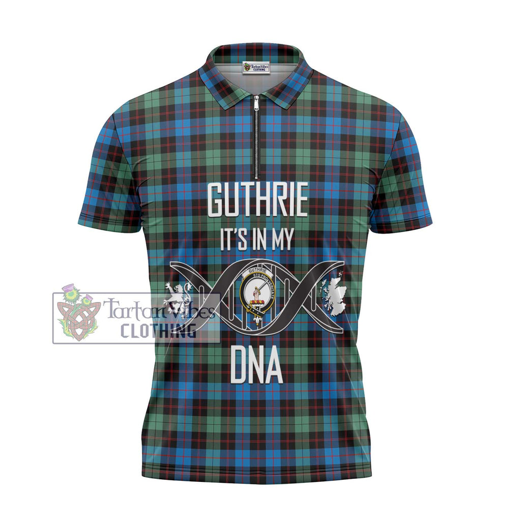 Guthrie Ancient Tartan Zipper Polo Shirt with Family Crest DNA In Me Style - Tartanvibesclothing Shop