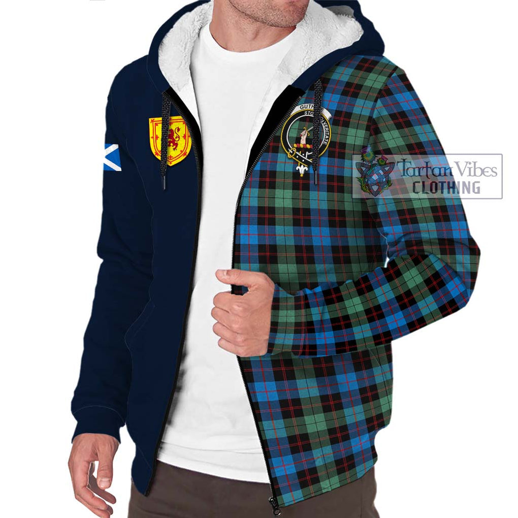 Tartan Vibes Clothing Guthrie Ancient Tartan Sherpa Hoodie with Scottish Lion Royal Arm Half Style