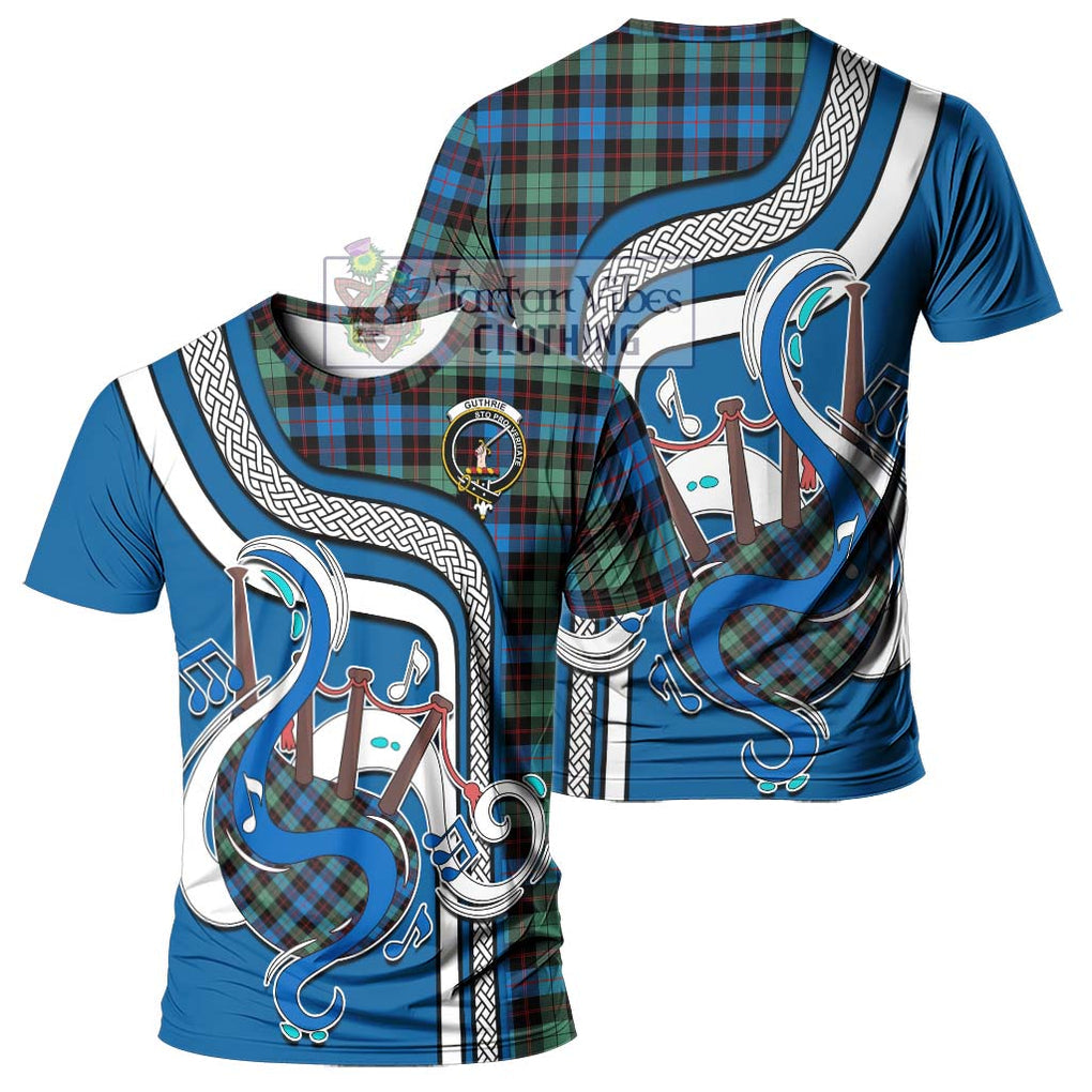 Guthrie Ancient Tartan T-Shirt with Epic Bagpipe Style - Tartanvibesclothing Shop