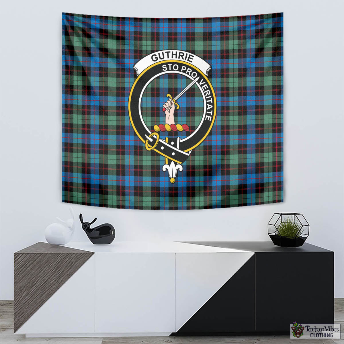 Tartan Vibes Clothing Guthrie Ancient Tartan Tapestry Wall Hanging and Home Decor for Room with Family Crest