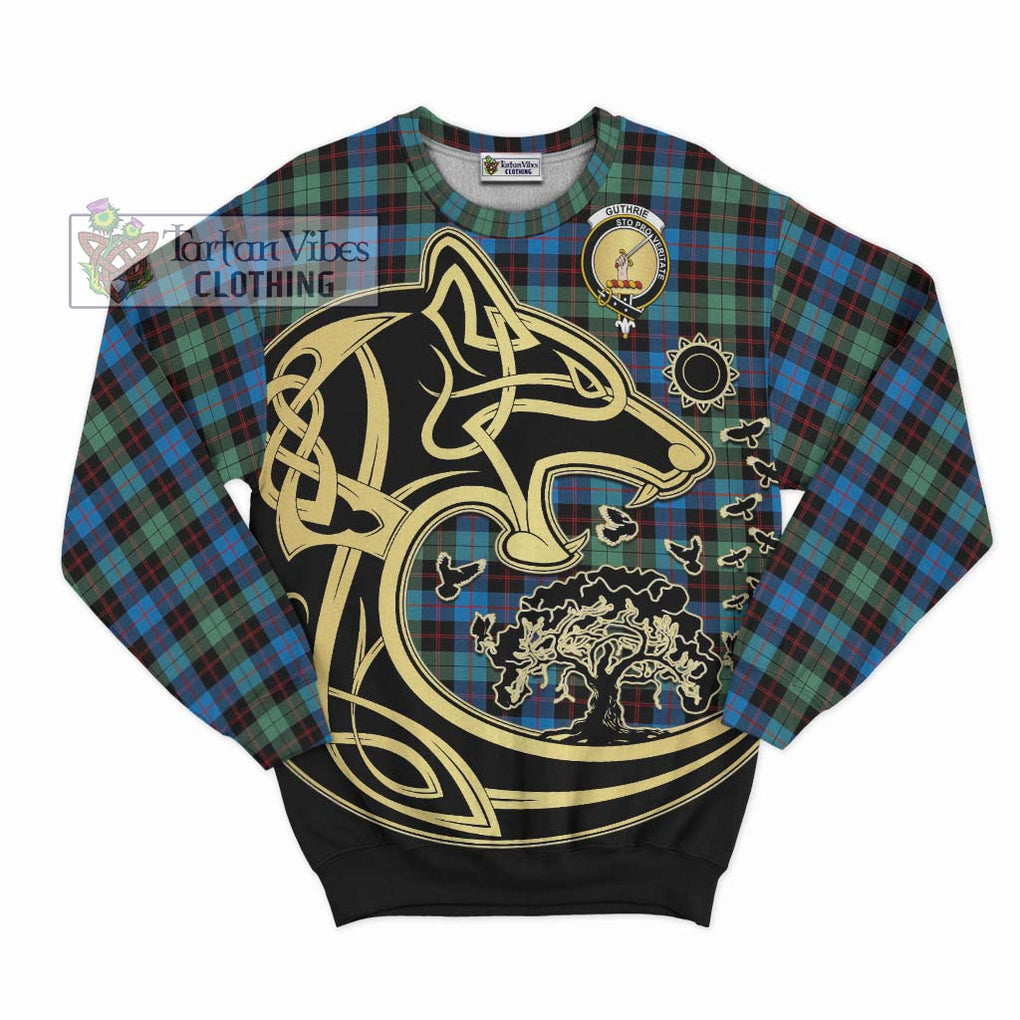 Guthrie Ancient Tartan Sweatshirt with Family Crest Celtic Wolf Style - Tartan Vibes Clothing