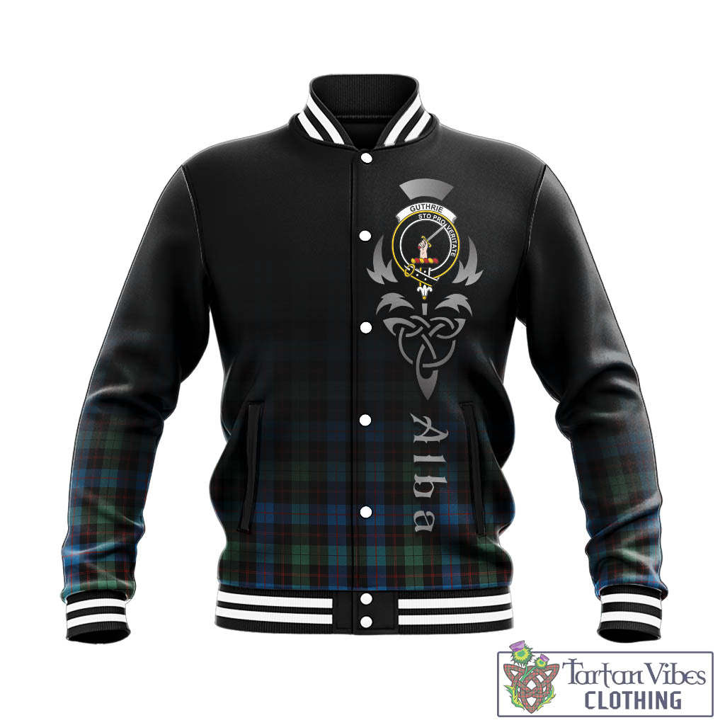 Tartan Vibes Clothing Guthrie Ancient Tartan Baseball Jacket Featuring Alba Gu Brath Family Crest Celtic Inspired